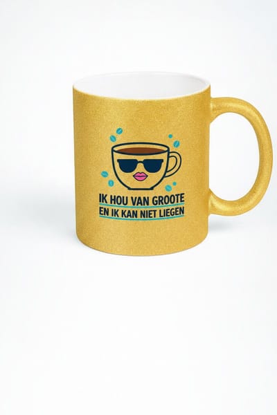 Gouden Glitter Mok - Ik Hou Van Groote En Ik Kan Niet Liegen - Koffiemok met Tekst