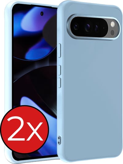 Hoesje - 2 Stuks - Geschikt voor Google Pixel 9 Pro - Sterk & Shockproof - Telefoonhoes - Back Cover - Case Siliconen - Telefoon Hoes - Lichtblauw