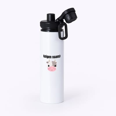 Hacebo® - koeienkop met eigen naam waterfles met draaidop zwart - Koe - boeren/koeien liefhebbers - iemand die houdt van koeien - verjaardag - cadeau - kado - water fles - 850ML