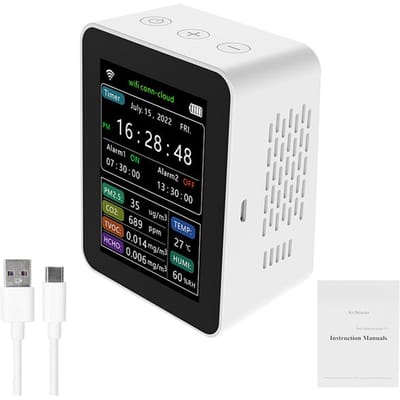 Tuya WiFi Intelligente Luchtkwaliteitsdetector PM2.5 CO2 TVOC HCHO Temperatuur Vochtigheid 6 In 1 Detector