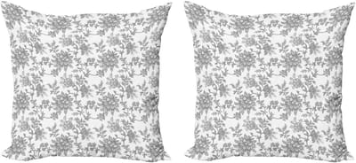 ABAKUHAUS Decoratieve kussenhoezen met bloemenprint, 2 stuks, bloemblaadjes, 50x50 cm, lichtgrijs
