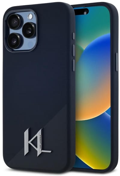 Karl Lagerfeld Silicone Shadow Metal Initial - iPhone 15 Pro Case - MagSafe - Zwart