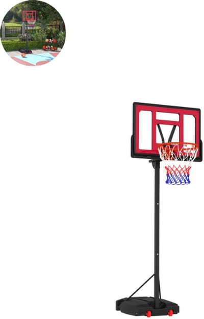 Basketbalpaal - Basketbalring - Verstelbaar in hoogte - 200 tot 260 cm - Voor buiten - Met wieltjes - Weerbestendig