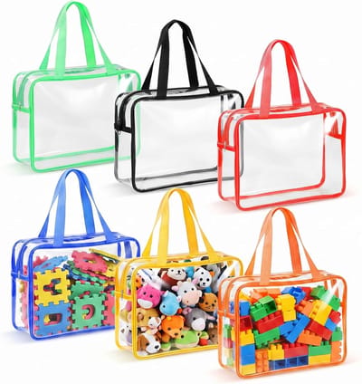 Opbergzakken voor speelgoed - Waterdichte, doorzichtige tas met ritssluiting voor puzzels en bouwstenen (6 stuks, 30 x 10 x 22 cm)