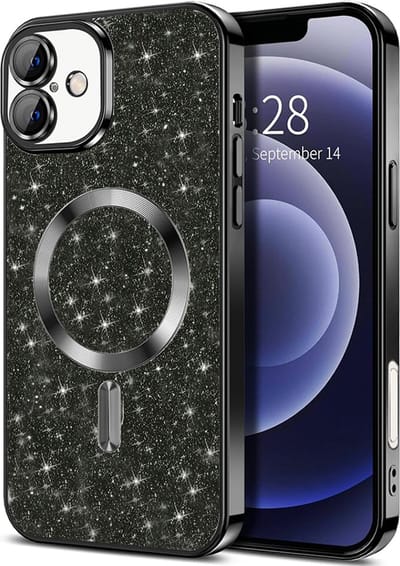 Hoesje geschikt voor Apple iPhone 16 Plus - Techsuit Luxury Glitter Back Cover - Geschikt voor MagSafe - Zwart