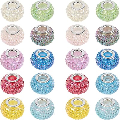 30 Stuks Hars Europese Kralen met Grote Gaten in AB Kleur voor Sieraden Maken, 14x10mm, Gat: 5mm, Perfect voor Armbanden en Kettingen