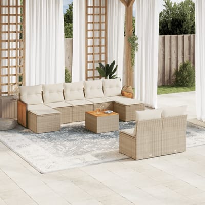 vidaXL - 10-delige - Loungeset - met - kussens - poly - rattan - beige