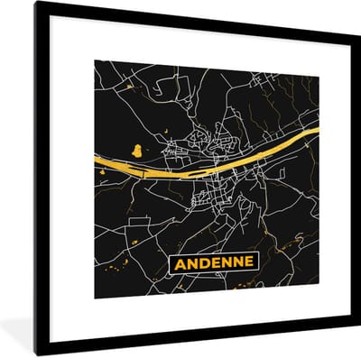 Fotolijst incl. Poster - Ardenne - Plattegrond - Stadskaart - Kaart - Goud - 40x40 cm - Posterlijst