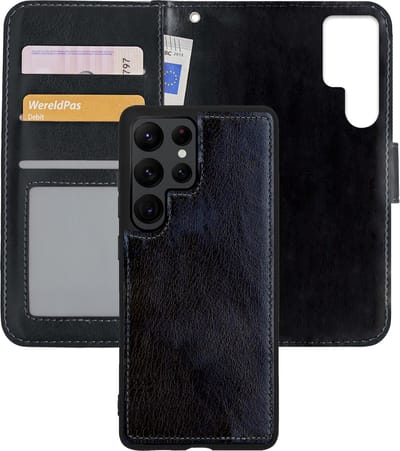 Hoes - 2 in 1 - Geschikt voor Samsung Galaxy S22 Ultra - Met Uitneembare Hard Cover - Bookcase - Wallet Case - Met Pasjeshouder - Book Case - Uitneembaar - Pashouder - Kunstleer - Zwart