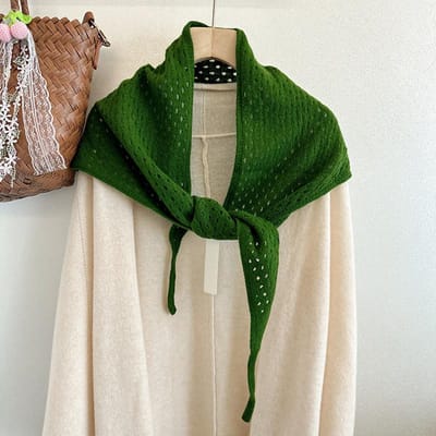 Écharpe Triangle en Laine Pure Mode Polyvalente Tricotée Couleur Unie Douce Triangle Creux et Bandeau Bandana Pashmina Foulards One Size black