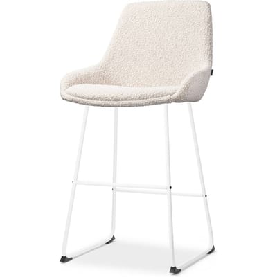 Nolon Nino-Isa Barkruk Bouclé Beige - Wit Onderstel - 65 cm - Stof - Kookeiland - Barkruk met Rugleuning - Design - Comfortabel
