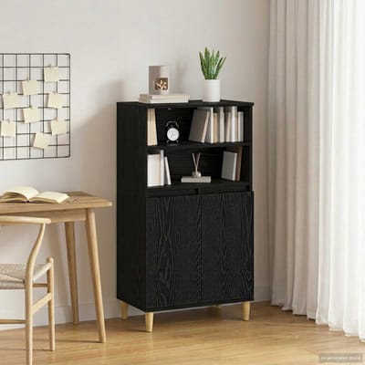 vidaXL - Highboard - Zwart - eiken - 60 - x - 36 - x - 110 - cm - Bewerkt - hout