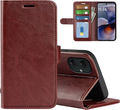 MobyDefend Hoesje - Geschikt voor Motorola Moto G55 - Wallet Book Case (Sluiting Achterkant) - Bruin