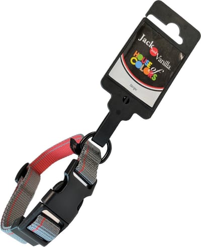 Jack and Vanilla Halsband voor honden - Maat S - Verstelbaar 18 / 26 cm - Hondenhalsband - Halsband hond - Honden halsbanden - Puppy halsband - Stripe - Grijs rood