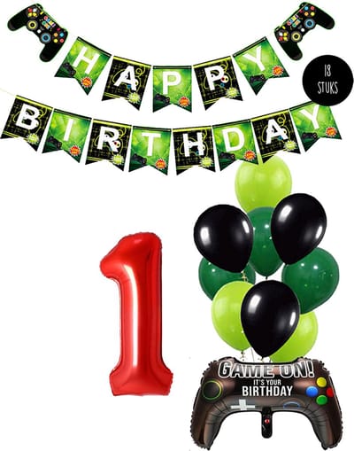 Cijfer Ballon 1 Game Videospel Verjaardag Thema - De Versiering voor de Gamers Birthday Party van Snoes