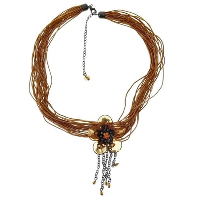 Behave Dames ketting bruin met bloem 42 cm