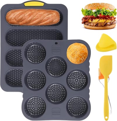 Hamburgerbroodjes Mallen - Bakvorm Set - Zelf Broodjes Maken - Geperforeerde Structuur - 5 Delig - Grijs