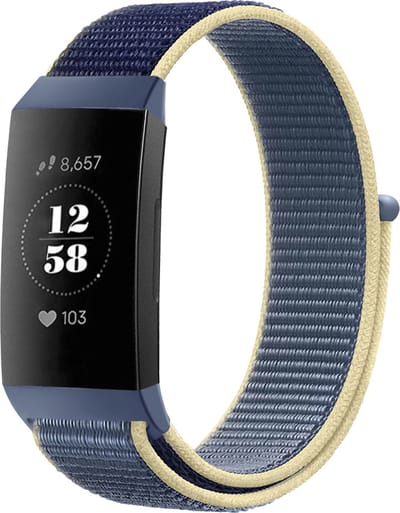 Nylon Smartwatch bandje - Geschikt voor Fitbit Charge 3 nylon bandje - oceaan blauw - Strap-it Horlogeband / Polsband / Armband