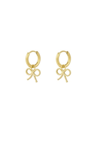 Oorbellen met strikje dames - Yehwang - Minimalistische oorbellen - 2.05x1.12 cm - Stainless Steel oorbellen (verkleurt niet!) - Waterproof - Earrings - Goudkleurige oorbellen