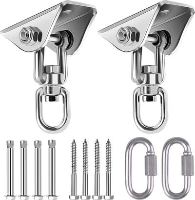 Plafondhaak, hangstoel, 360° draaibaar, heavy-duty RVS plafondbeugel tot 450 kg, schommel, schommelhaak, ophanghaak, bokszakhouder voor hangmat, beton, hout, bokszak, yogahanddoek, 2-delige set
