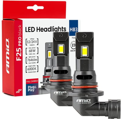 AMiO F25 PRO BLACK Edition HB3 LED Koplampen 12/24V 7646 Lumen 6000K Daglichtwit FULL CANBUS
