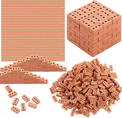 Miniatuur Rode Bakstenen in Rechthoekige Vorm voor Sprookjestuin Decoratie, Tuinlandschap Accessoires (360 Stuks, Rechthoekig, Rood met Gaten)