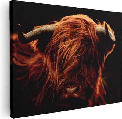 Artaza Canvas Schilderij Hooglander - 40x30 cm - Klein - Muurdecoratie Dierenkop - Wanddecoratie Woonkamer - Schilderijen Op Canvas