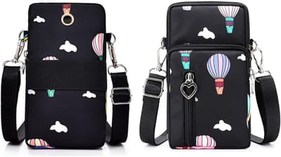 Draagbare Schoudertas voor Mobiele Telefoon - Nylon Portemonnee met Hoofdtelefoonaansluiting en Crossbody Ontwerp, Ideaal voor Dagelijks Gebruik en Reizen, Zwart