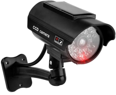 Dummy Camera - Dummy Beveiligingscamera - Realistische look - Nep Camera - Solar Powered - Op zonne-energie werkende gesimuleerde beveiligingscamera - Nep Security Cam met rood knipperend led indicator - Binnen en buiten - Dummy camera - Zwart