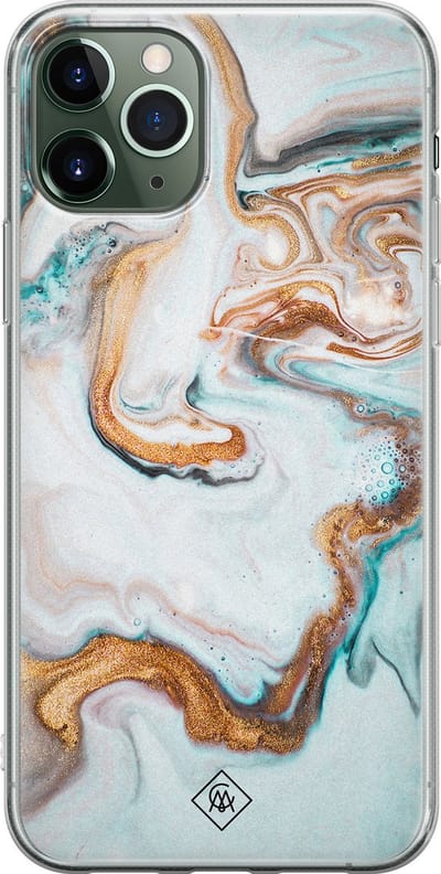 Casimoda® hoesje - Geschikt voor iPhone 11 Pro - Marmer Blauw Goud - Siliconen/TPU telefoonhoesje - Backcover - Marmer - Blauw
