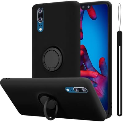 Cadorabo Hoesje geschikt voor Huawei P20 in LIQUID ZWART - Beschermhoes van flexibel TPU silicone Case Cover met ring