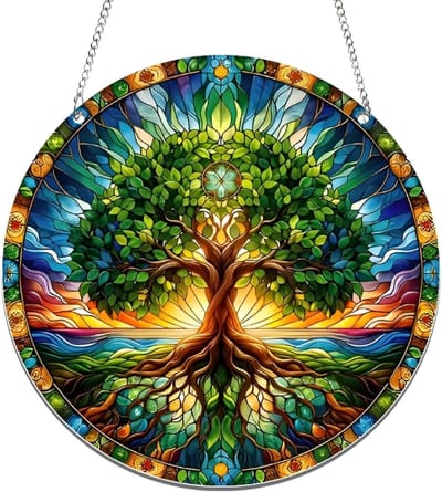 Kleurrijke 20x20cm Raamdecoratie met Acryl, Hangende Tuin Zonvanger met Ketting voor Binnen en Buiten, Perfect voor Slaapkamer en Balkon Decoratie