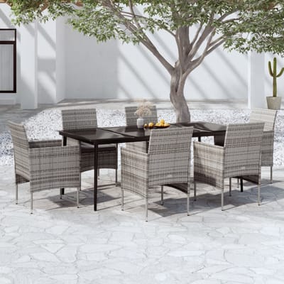 vidaXL - 7-delige - Tuinset - met - kussens - grijs - en - zwart