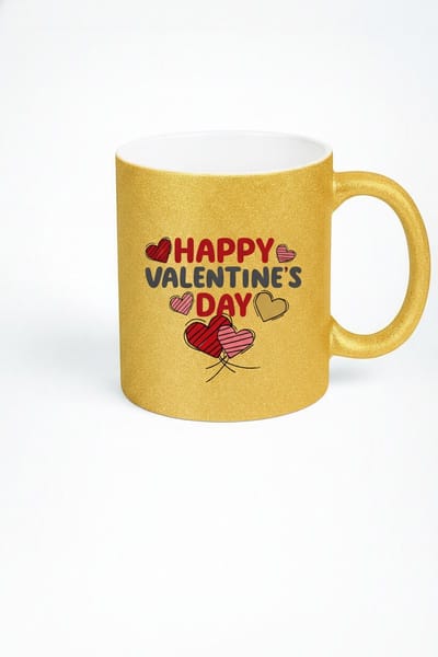 Gouden Glitter Valentijn Mok - Happy Valentine's Day Cadeau met Harten