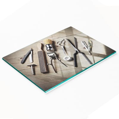 Decoratieve glazen keukensnijplank voor heren, kappersstijl, 80x52 cm