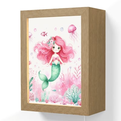 Wandlamp 15x20 cm - Oplaadbaar - Zeemeermin - Roze - Zeedieren - Onderwater - Wandlampen binnen woonkamer - Slaapkamer lamp met kabel - Decoratieve nachtlamp - Vloerlamp snoer