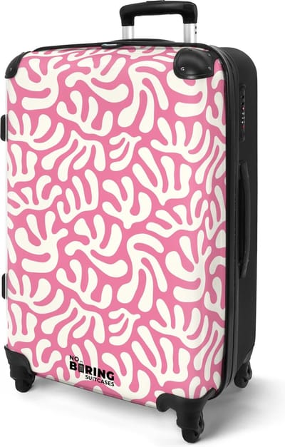 NoBoringSuitcases.com® - Ruimbagage koffer groot - Rolkoffer lichtgewicht - Reiskoffer op 4 wielen - Koraalpatroon roze wit - Vakantie bagagekoffer - Grote valies trolley XL - 20 kg bagage