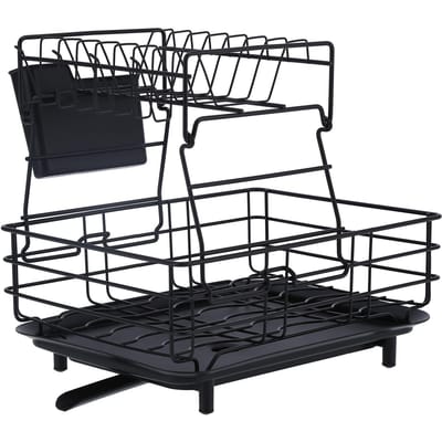 Égouttoir Double Couche en Fer Forgé Double Égouttoir de Comptoir Rangement pour Assiettes et Baguettes avec Égouttoir