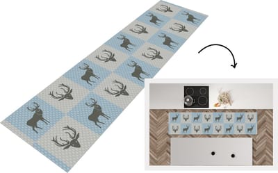 Keukenloper - Loper keuken - Hert - Stippen - Blauw - 200x50 cm - Keukenloper vinyl