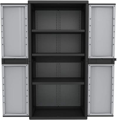 Kunststof Kast - Opbergkast XXL - Orde Scheppen - 3 Verstelbare Vloeren - 89.5 x 53.5 x 180 - Zwart Grijs