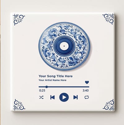 Gepersonaliseerde Song Tegel 15x15cm – Muziekspeler Ontwerp Keramische Tegel met Eigen Lied, Uniek Cadeau voor Muziekliefhebbers, Koppels of Woondecoratie