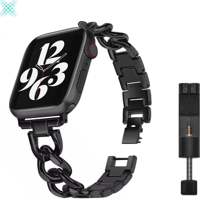 MY PROTECT - Luxe Metalen Chain Bandje - Geschikt Voor Apple Watch Bandje - Series 1/2/3/4/5/6/7/8/9/10/SE/Ultra - 44mm - 45mm - 46mm - 49mm - Zwart