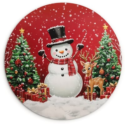 WallCircle® Wandcirkel 120x120 cm - Muurcirkel Feestvreugde - Winterbos - Kleurrijk - Muurdecoratie woonkamer - Wanddecoratie slaapkamer - Kamer decoratie accessoires - Ronde schilderijen XXL