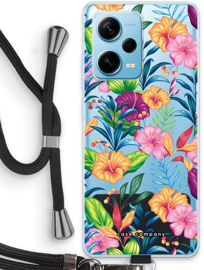 Case Company® - Hoesje met koord geschikt voor Xiaomi Redmi Note 12 Pro Plus hoesje met Koord - Tropisch 2 - Telefoonhoesje met Zwart Koord - Bescherming aan alle Kanten en Over de Schermrand