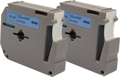 KATRIZ® huismerk label tape voor Brother M-K531| PT-65/70/80/90/M102 | Zwart op Blauw | 12mm*8m | 2 stuks