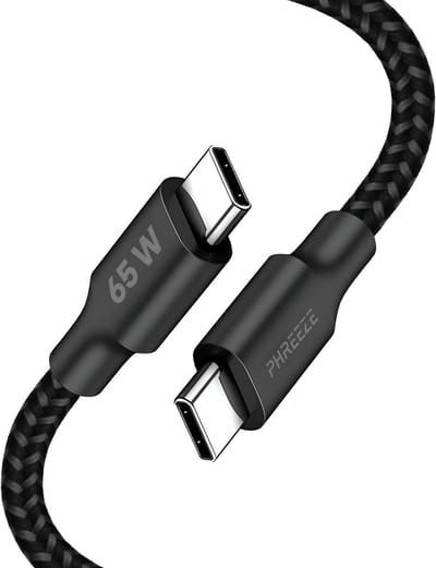 Usb C kabel 1 meter - 65w snellaadkabel - Usb C naar usb C - Oplaadkabel - Zwart - Phreeze