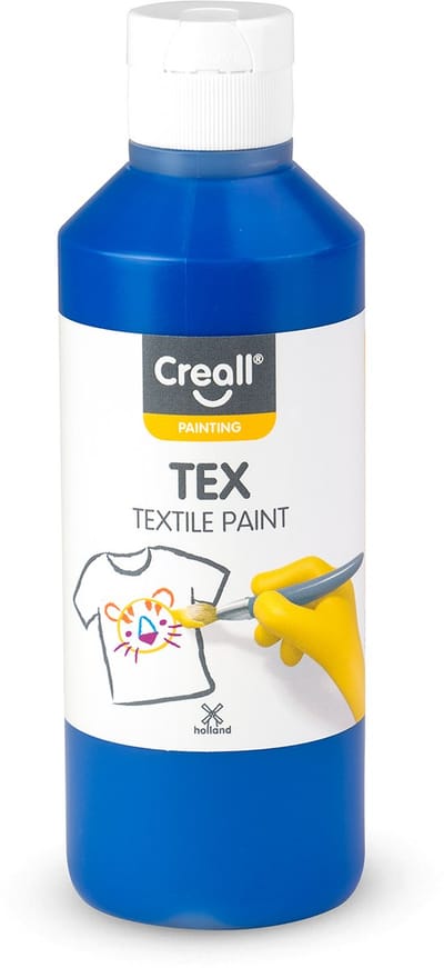 Creall Tex - Textiel- & Stoffenverf - Blauw - 250ml - Machine wasbaar na fixatie - Voor T-shirts, jeans, schoenen, stoffen tassen, meubels en auto-interieurs/hemelbekleding - Gemaakt in NL - Glutenvrij