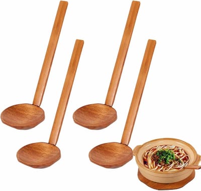 4 stuks - Soeplepel - Ramenlepel met lange steel - Schildpaddenlepel - Geschikt voor papwinkel, thuisgebruik, eten en roeren koken - Houten