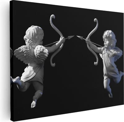 Artaza Canvas Schilderij Cupido Boog En Pijl - 40x30 cm - Klein - Muurdecoratie Engel - Wanddecoratie Hart - Kamer Accessoires