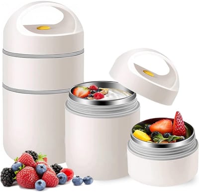 GELLDG Multifunctionele granola- of yoghurtbeker - 680 ml - Dubbelwandige lekvrije lunchbox - Geschikt voor school, werk, picknicks en reizen - Gebroken wit